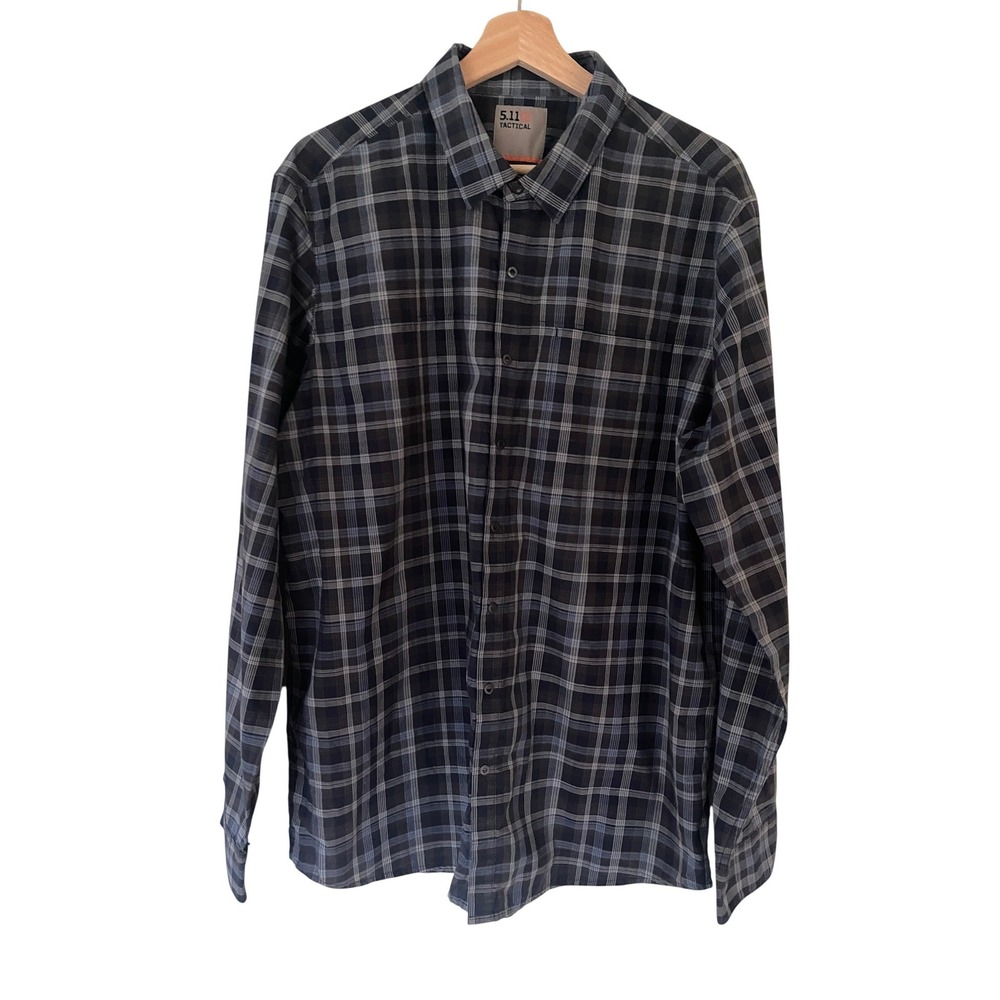 5.11 Tactical Men's Long Sleeve Blue Plaid Snap Shirt‎ Large Lightweight